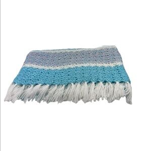 Handcrafted Crochet Soft Blanket Throw Baby Fringe Pink Blue Aqua Cream Cottage